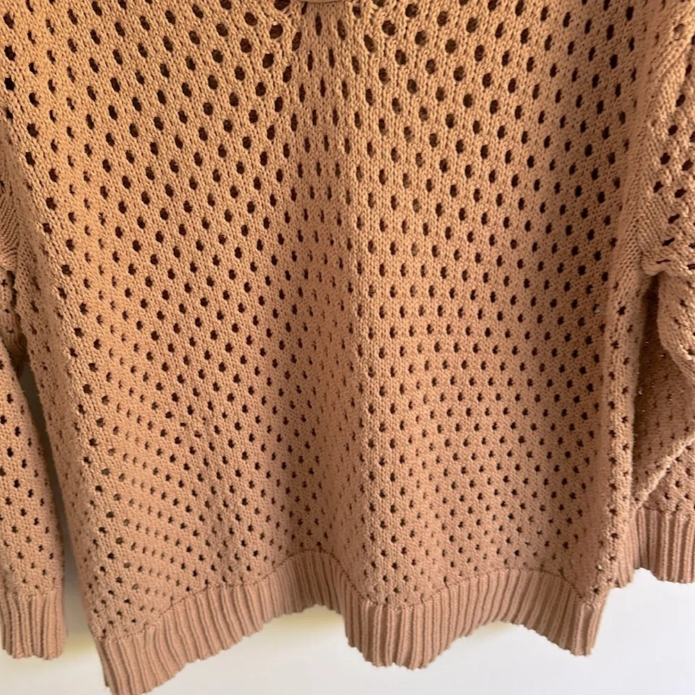 Aerie Cotton Knit Tan V-Neck Polo Sweater with Relaxed Fit Size Small - Picture 4 of 8